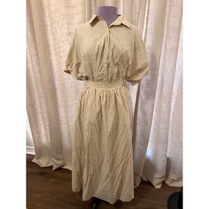 Polagram Womens XL Pinstripe 2 Piece Set Button Down Shirt Maxi Skirt PST8057